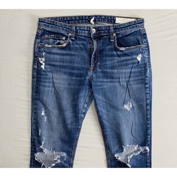 Rag & Bone Dre Destroyed Low Rise Slim Boyfriend Stretch Jeans in Harper. 30 GUC - Picture 1 of 9